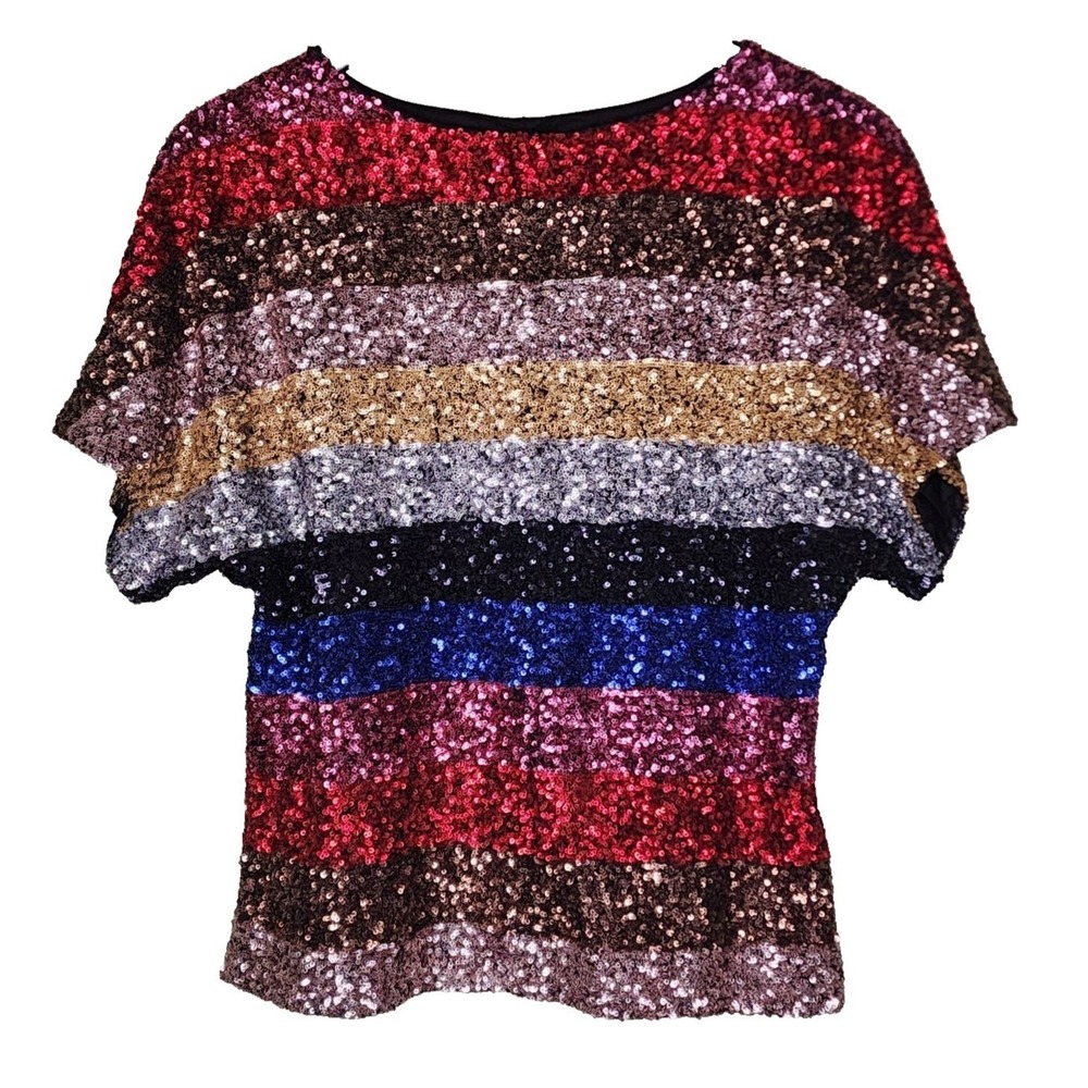 Gap Sequined Top Multicolor Stripe Boxy Kimono Short‎ Sleeve Party Holiday XXS
